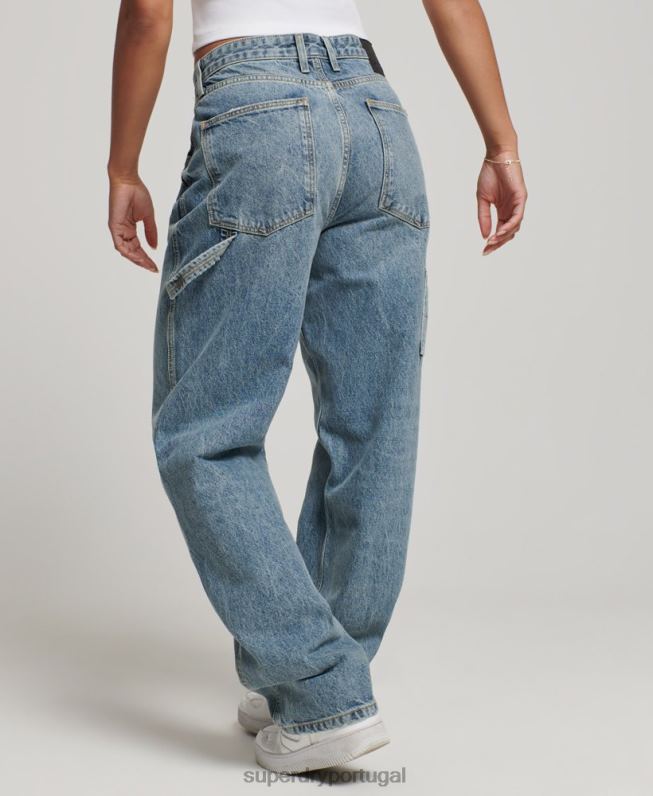 jeans vintage carpenter de algodão orgânico mulheres azul claro roupas Superdry 2208H3881