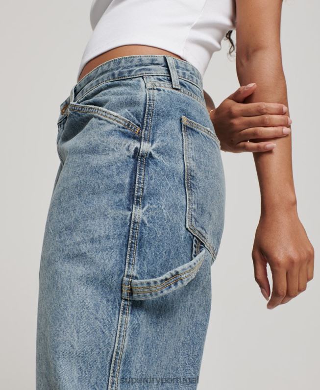 jeans vintage carpenter de algodão orgânico mulheres azul claro roupas Superdry 2208H3881