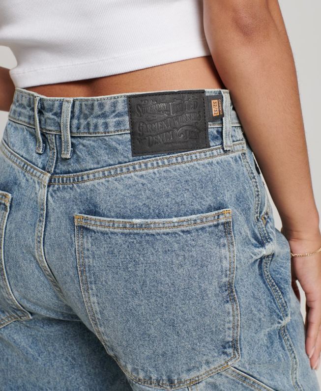 jeans vintage carpenter de algodão orgânico mulheres azul claro roupas Superdry 2208H3881