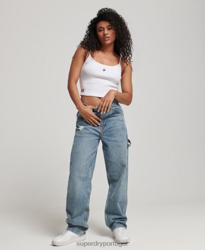 jeans vintage carpenter de algodão orgânico mulheres azul claro roupas Superdry 2208H3881