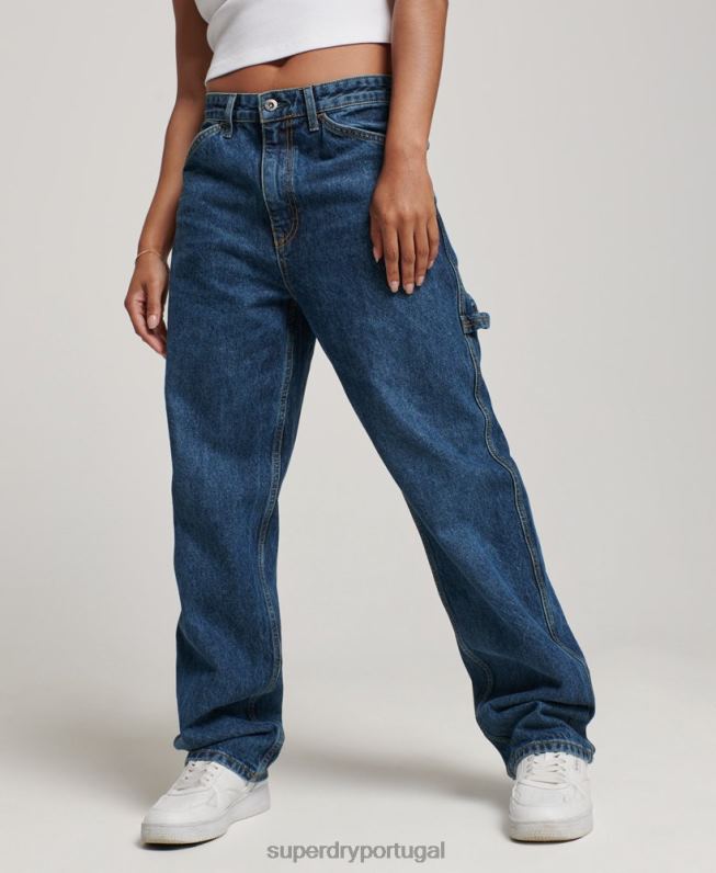 jeans vintage carpenter de algodão orgânico mulheres azul escuro roupas Superdry 2208H3868