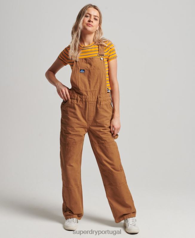 macacão de carpinteiro vintage mulheres marrom roupas Superdry 2208H4094