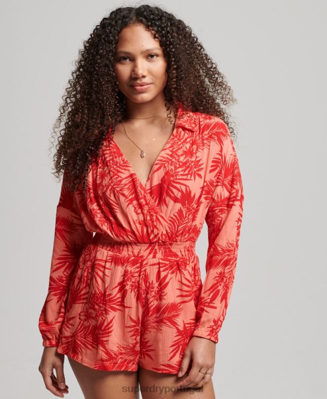 macacão de praia vintage mulheres coral roupas Superdry 2208H4097