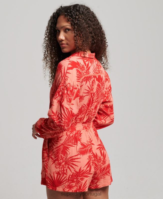 macacão de praia vintage mulheres coral roupas Superdry 2208H4097
