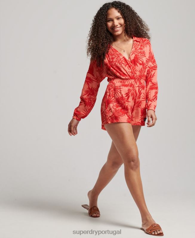 macacão de praia vintage mulheres coral roupas Superdry 2208H4097