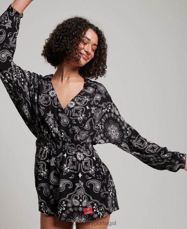 macacão de praia vintage mulheres preto roupas Superdry 2208H4093