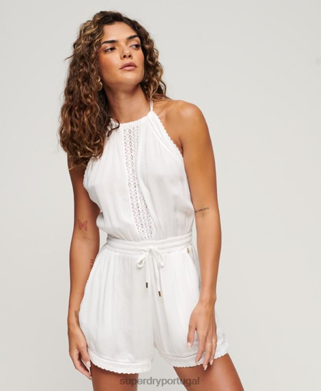 macacão gola alta mulheres branco roupas Superdry 2208H2089