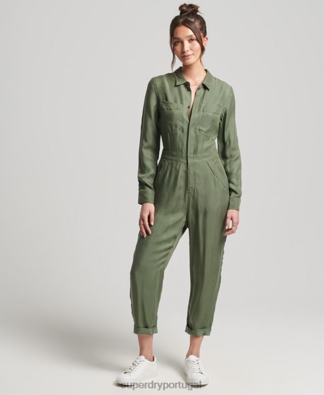 macacão manga longa cupro mulheres verde roupas Superdry 2208H4104