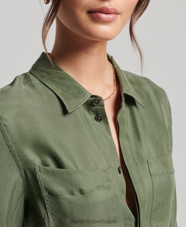 macacão manga longa cupro mulheres verde roupas Superdry 2208H4104