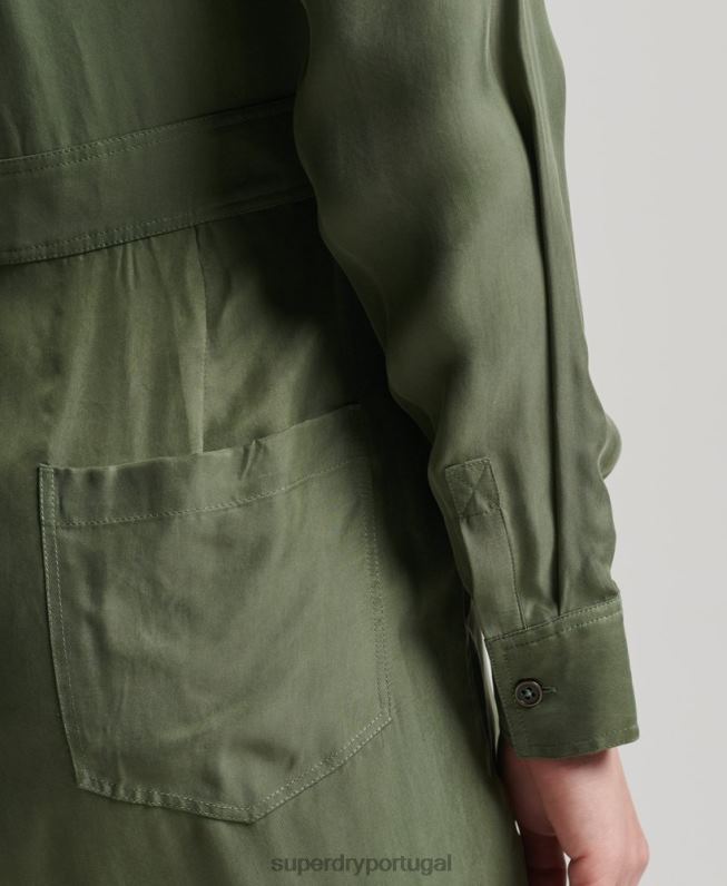 macacão manga longa cupro mulheres verde roupas Superdry 2208H4104