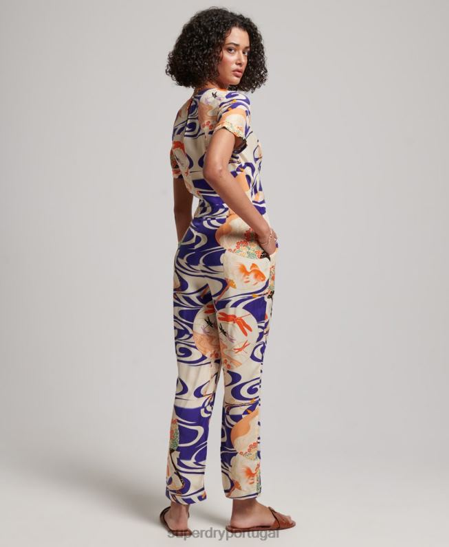 macacão tecido vintage mulheres azul roupas Superdry 2208H2169