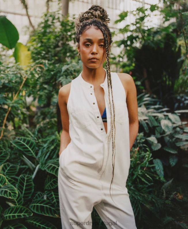 tencel macacão sem mangas mulheres branco roupas Superdry 2208H4105