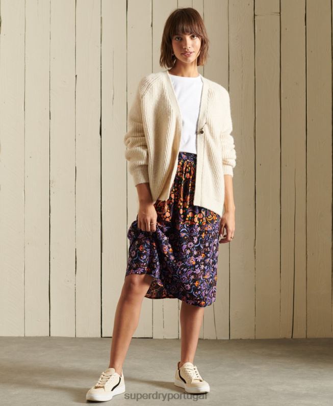 cardigã de mistura de alpaca mulheres creme roupas Superdry 2208H6589