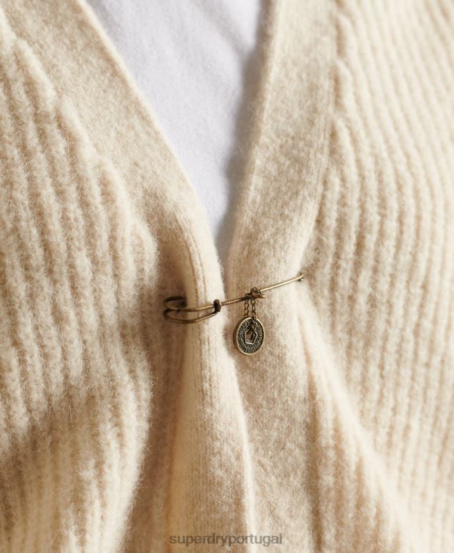 cardigã de mistura de alpaca mulheres creme roupas Superdry 2208H6589