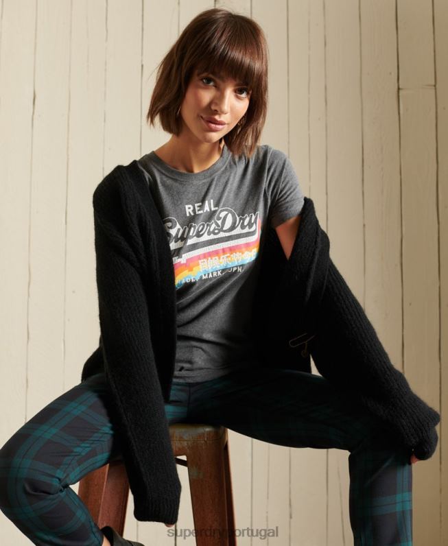 cardigã de mistura de alpaca mulheres preto roupas Superdry 2208H6600