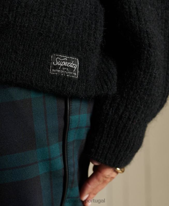 cardigã de mistura de alpaca mulheres preto roupas Superdry 2208H6600