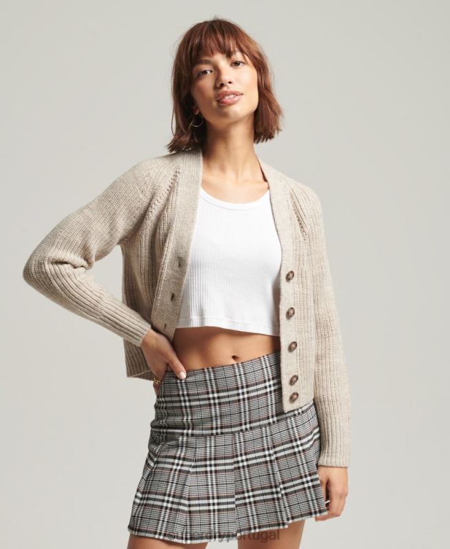 cardigã gola V jessica mulheres bege roupas Superdry 2208H4022