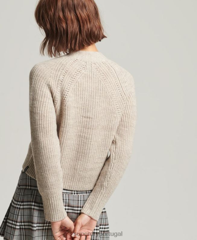 cardigã gola V jessica mulheres bege roupas Superdry 2208H4022