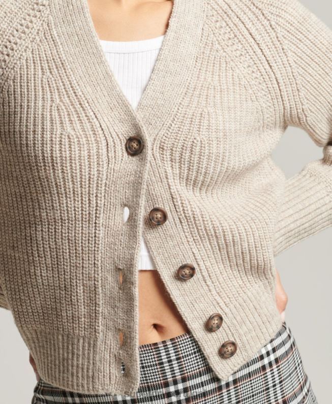 cardigã gola V jessica mulheres bege roupas Superdry 2208H4022
