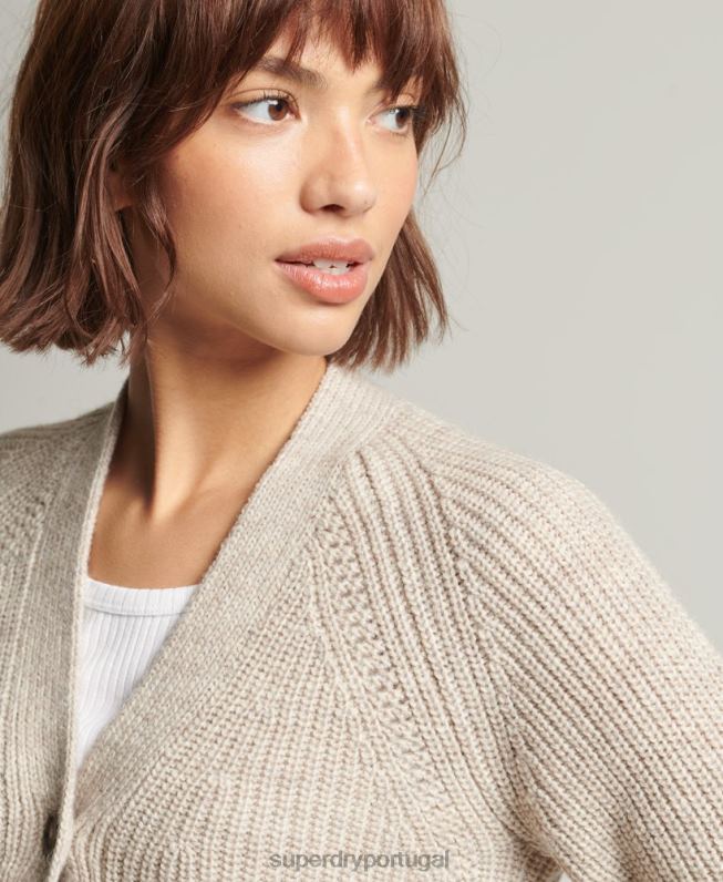 cardigã gola V jessica mulheres bege roupas Superdry 2208H4022