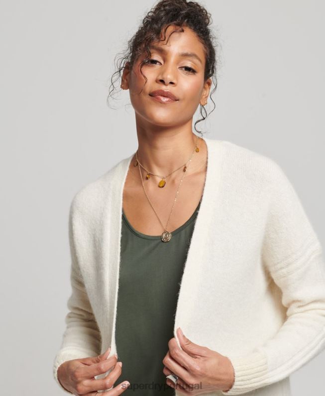 cardigã longo estúdios mulheres branco roupas Superdry 2208H4008