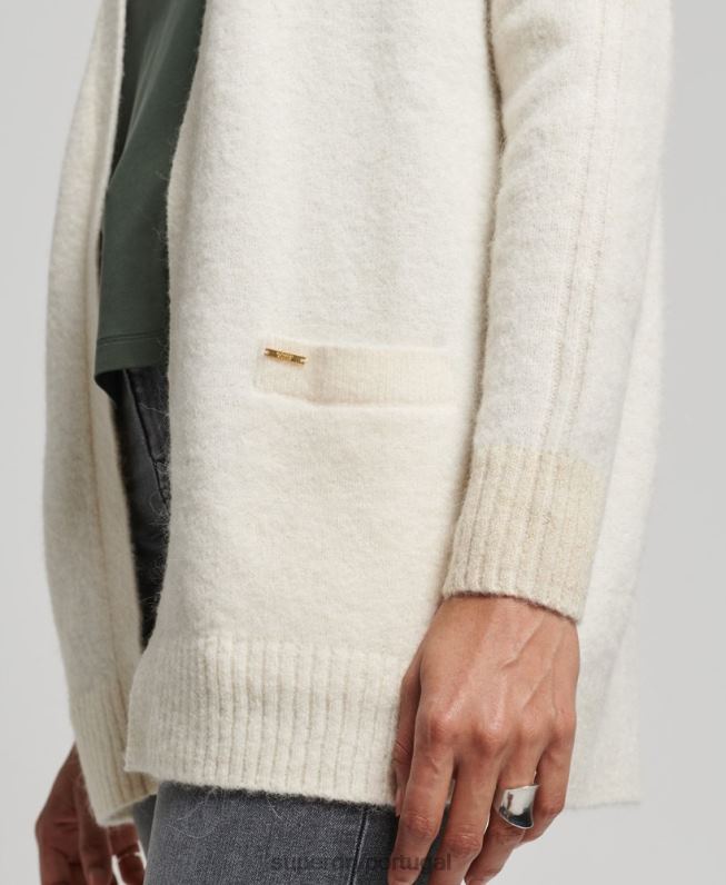 cardigã longo estúdios mulheres branco roupas Superdry 2208H4008