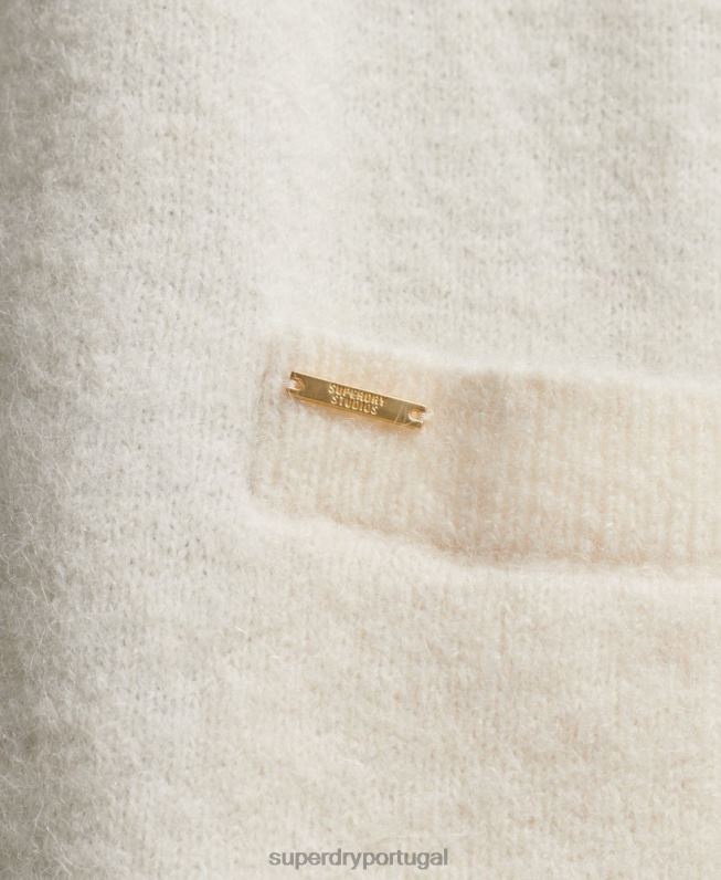 cardigã longo estúdios mulheres branco roupas Superdry 2208H4008