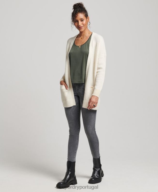 cardigã longo estúdios mulheres branco roupas Superdry 2208H4008