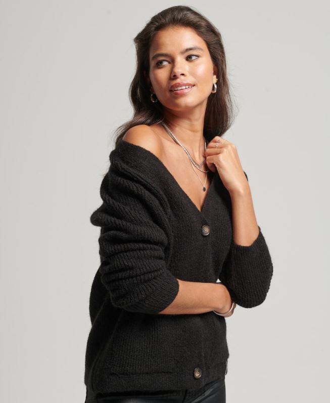 cardigã super macio essencial mulheres preto roupas Superdry 2208H3962
