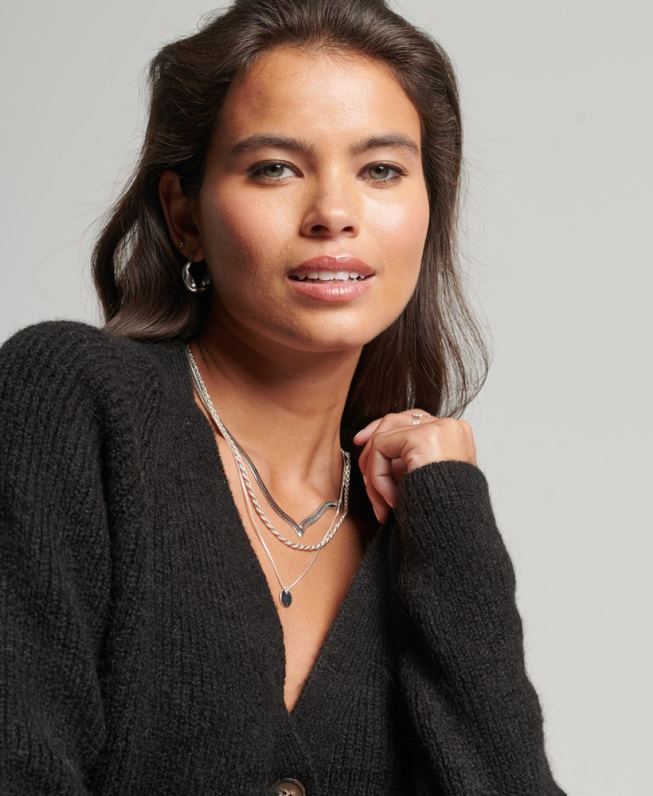 cardigã super macio essencial mulheres preto roupas Superdry 2208H3962