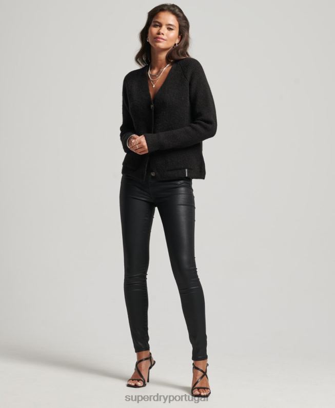 cardigã super macio essencial mulheres preto roupas Superdry 2208H3962