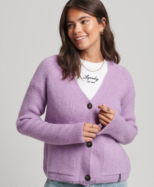 cardigã super macio essencial mulheres roxo roupas Superdry 2208H3968