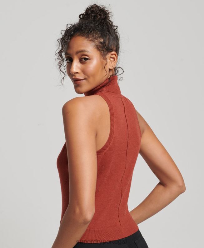 colete merino de gola alta studios mulheres bronzeado roupas Superdry 2208H4000