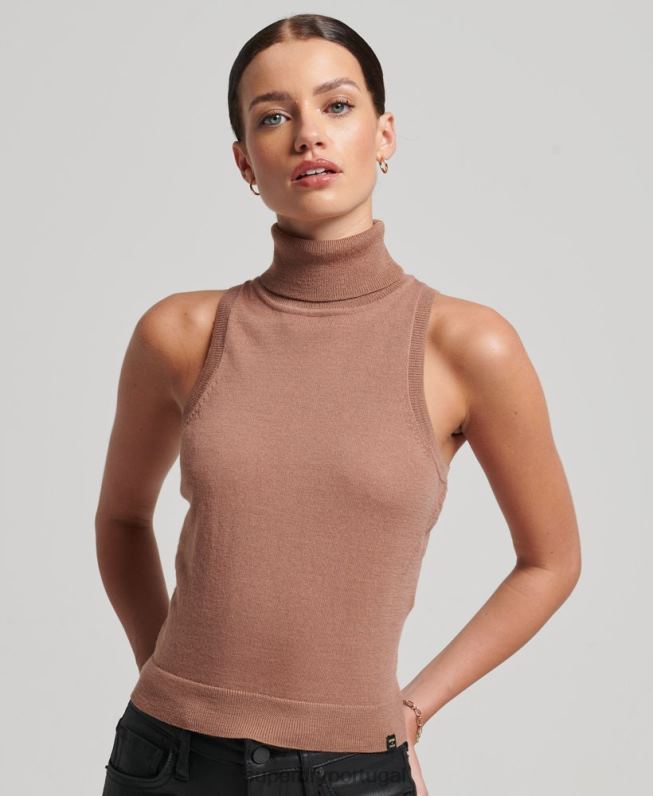 colete merino de gola alta studios mulheres marrom roupas Superdry 2208H2972