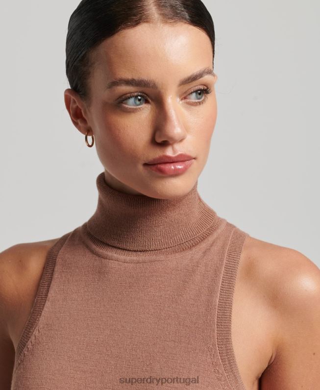 colete merino de gola alta studios mulheres marrom roupas Superdry 2208H2972