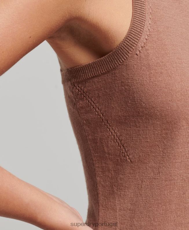 colete merino de gola alta studios mulheres marrom roupas Superdry 2208H2972