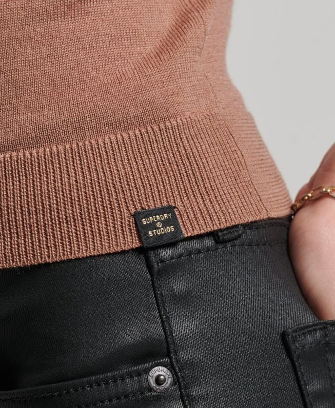 colete merino de gola alta studios mulheres marrom roupas Superdry 2208H2972