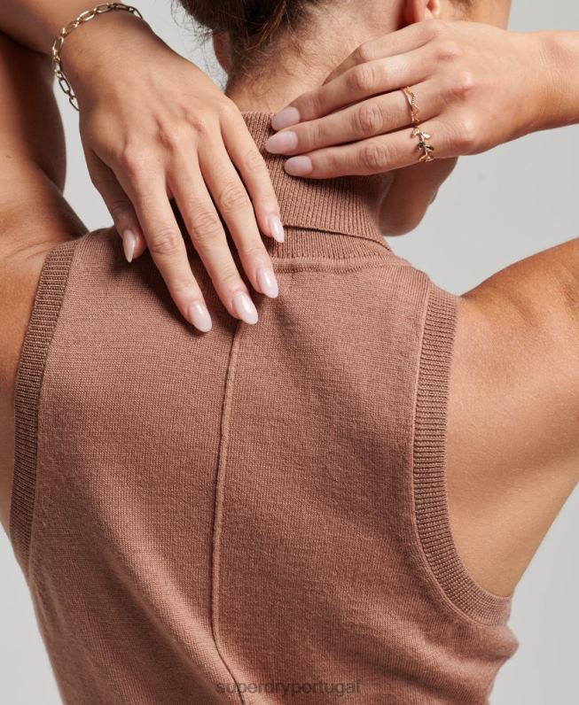 colete merino de gola alta studios mulheres marrom roupas Superdry 2208H2972