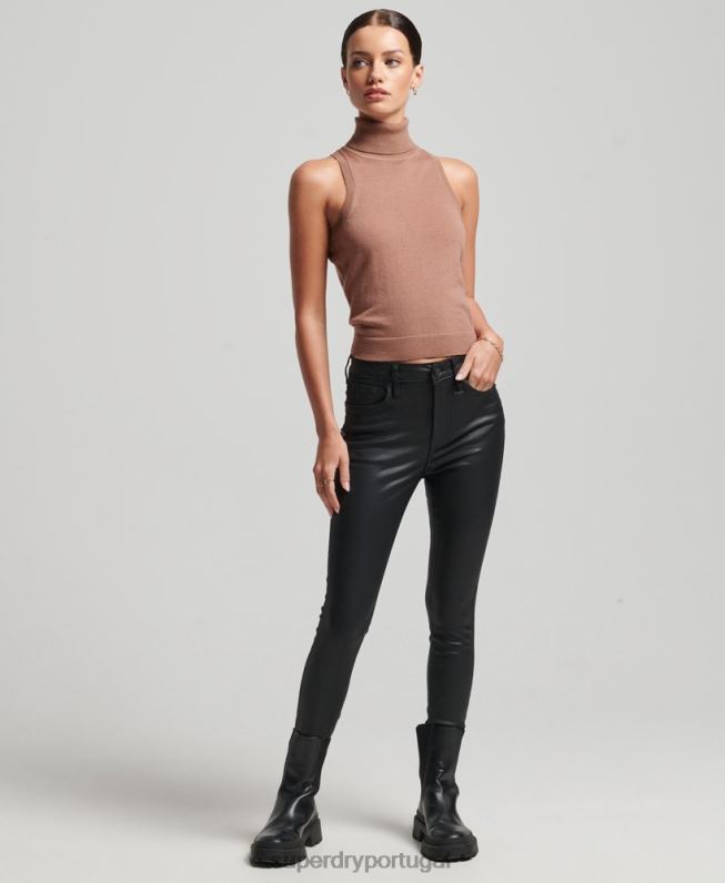 colete merino de gola alta studios mulheres marrom roupas Superdry 2208H2972