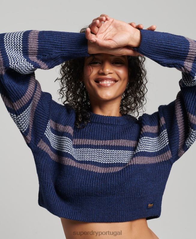 jumper clássico cropped mulheres marinha roupas Superdry 2208H3957