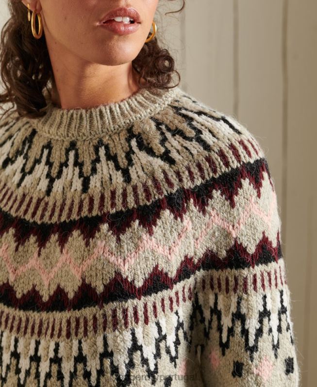 jumper clássico da tripulação Fairisle mulheres bege roupas Superdry 2208H4032