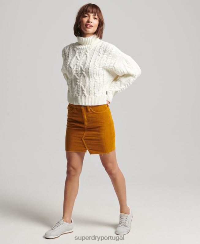 jumper de gola polo em tricot mulheres creme roupas Superdry 2208H3963