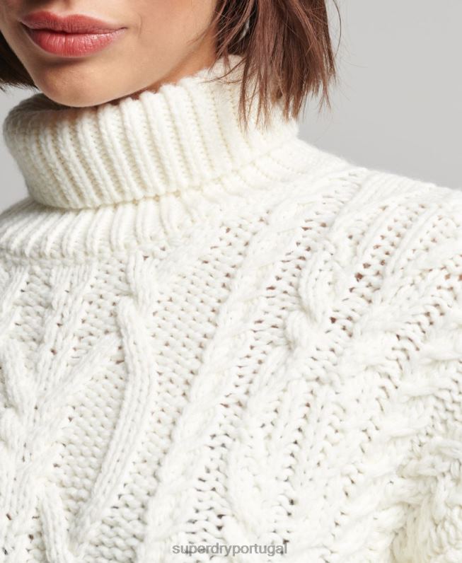 jumper de gola polo em tricot mulheres creme roupas Superdry 2208H3963