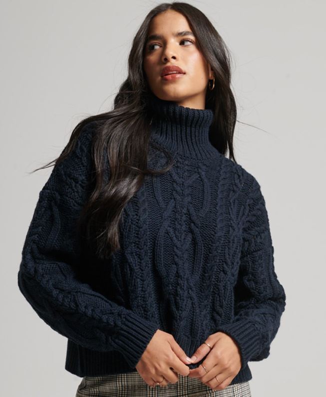 jumper de gola polo em tricot mulheres marinha roupas Superdry 2208H3991