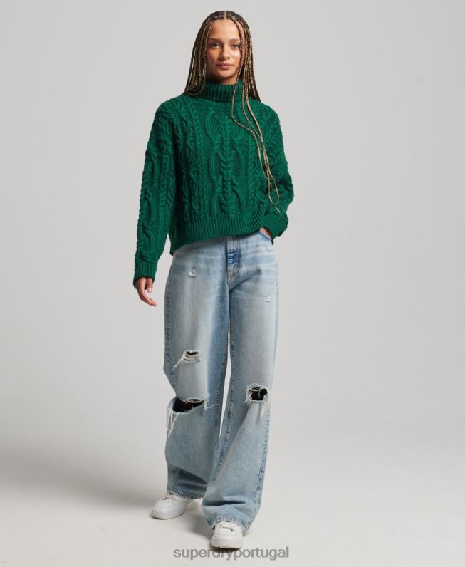 jumper de gola polo em tricot mulheres verde roupas Superdry 2208H3966