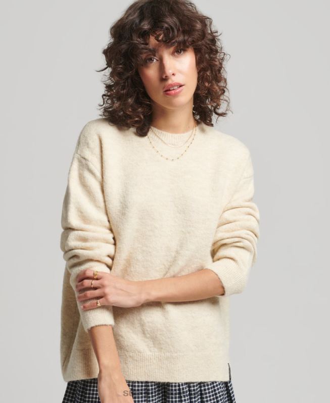 jumper de gola redonda super macio essencial mulheres creme roupas Superdry 2208H3967