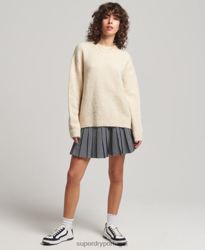 jumper de gola redonda super macio essencial mulheres creme roupas Superdry 2208H3967