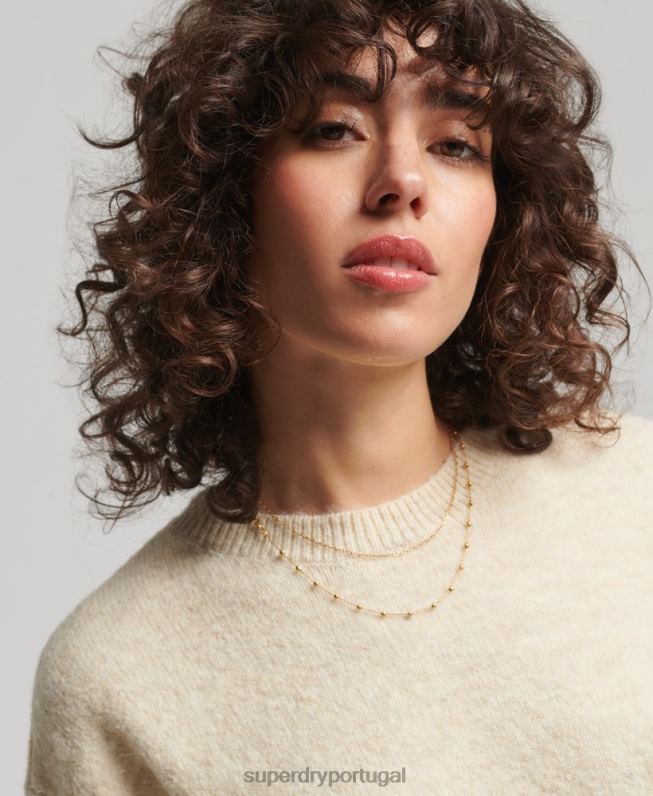 jumper de gola redonda super macio essencial mulheres creme roupas Superdry 2208H3967