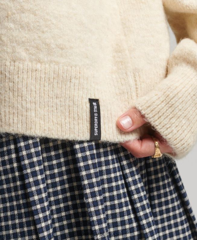 jumper de gola redonda super macio essencial mulheres creme roupas Superdry 2208H3967