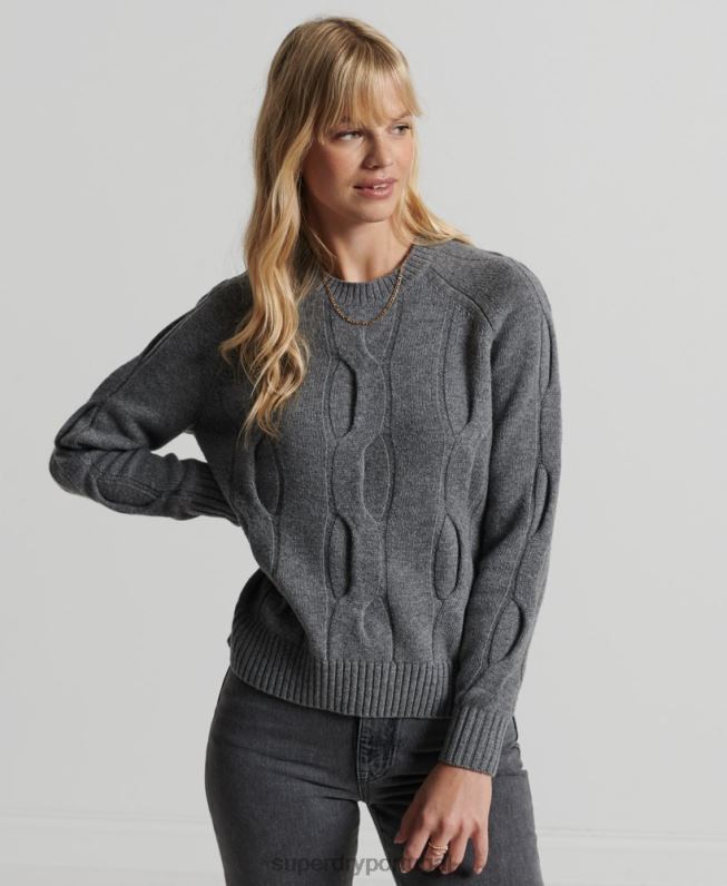 jumper de tricô studios mulheres cinza escuro roupas Superdry 2208H6725